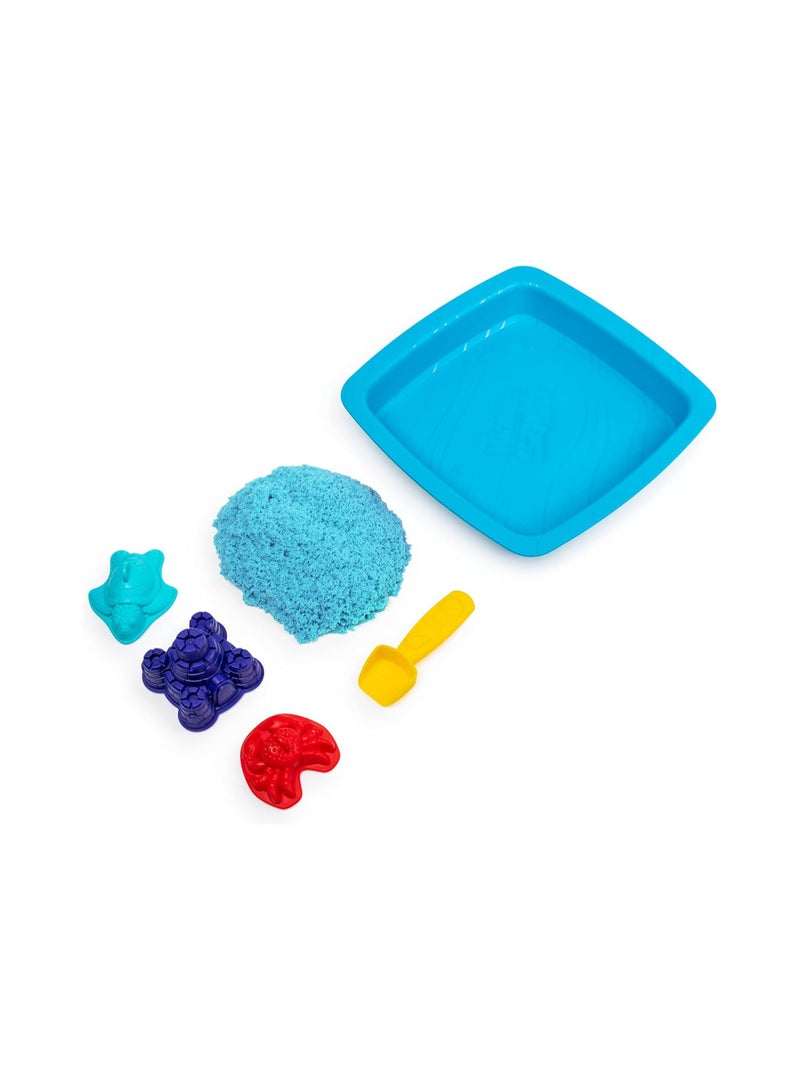 Kinetic Sand Sandbox Set Kids Toy with 1lb All Natural Blue and 3 Molds Sensory Toys