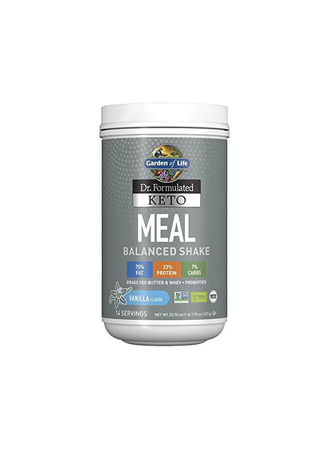 Garden of Life Dr. Formulated Ketogenic Meal Balanced Shake Powder, Truly Grass Fed Butter & Whey Protein Plus Probiotics, Non-GMO, Gluten Free, Paleo Replacement, Vanilla, 23.7 Oz