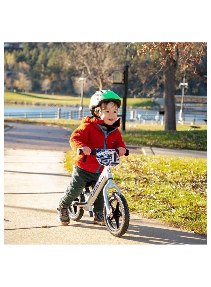 Strider 12” Pro Bike - No Pedal Balance Bicycle for Kids 18 Months to 5 Years - Includes Safety Pad, Padded Seat, Mini Grips & Flat-Free Tires - Tool-Free Assembly & Adjustments