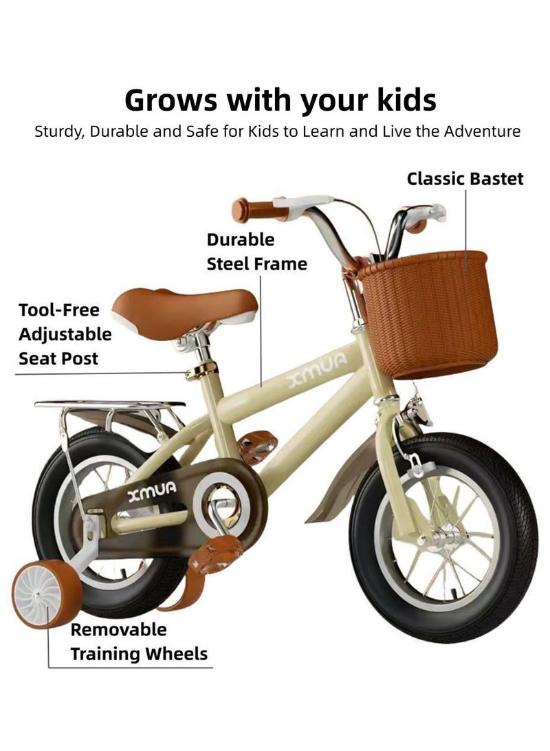 Kids Bike for Toddlers and Kids Ages 3-5 Years Old, 14  Inch Kids Bike with Training Wheels & Basket, Girl Boy Bicycle with Handbrake & Kickstand