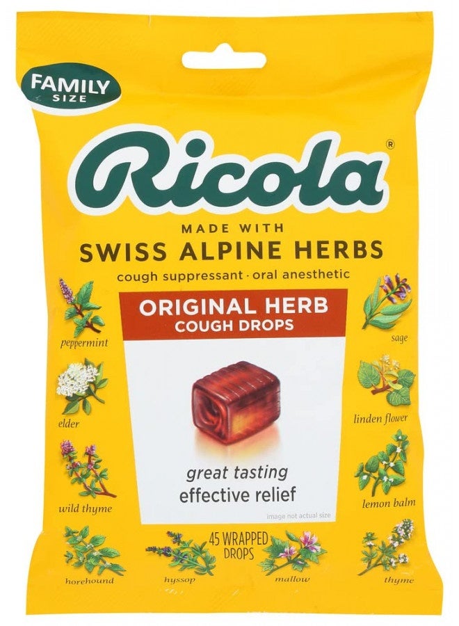 Ricola Original Natural Herb Cough Suppressant Throat Drops, 45 Drops, Fights Coughs Naturally, Soothes Throats, Naturally Soothing Relief (Count Size May Vary)