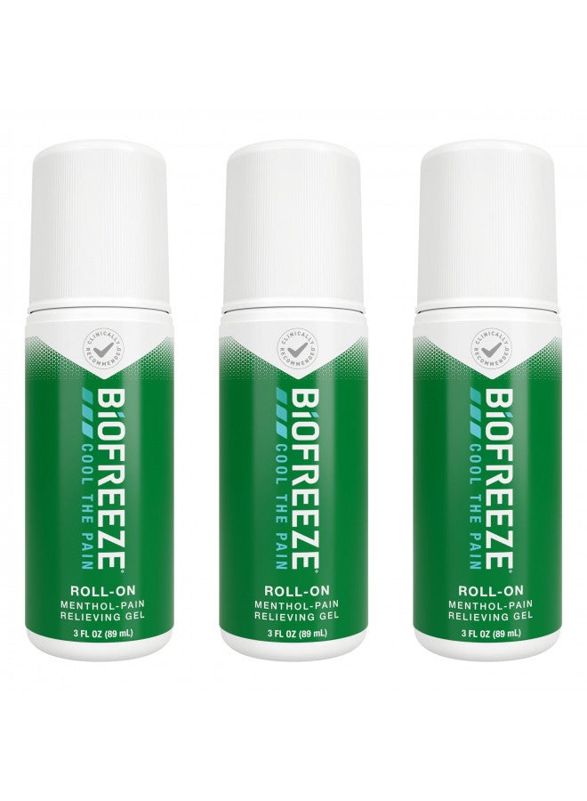 Biofreeze Roll-On Pain-Relieving Gel 3 FL OZ, Green (Pack Of 3) Topical Pain Reliever For Muscles And Joints From Arthritis, Backache, Strains, Bruises, & Sprains (Package May Vary)