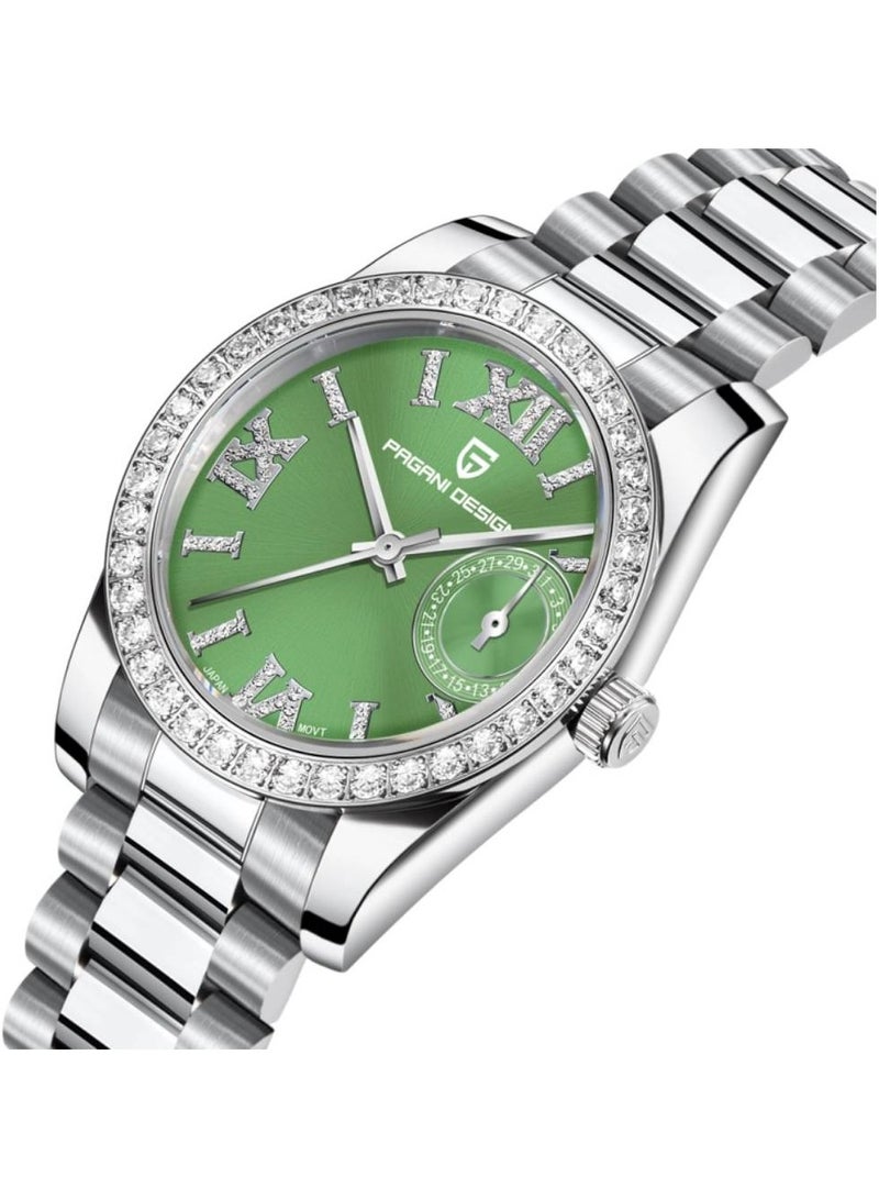 PD-1776 Women's Watches 32mm Luxury Stainless Steel Waterproof Wrist Watch for Women Diamond Bezel Sapphire Dial Glass