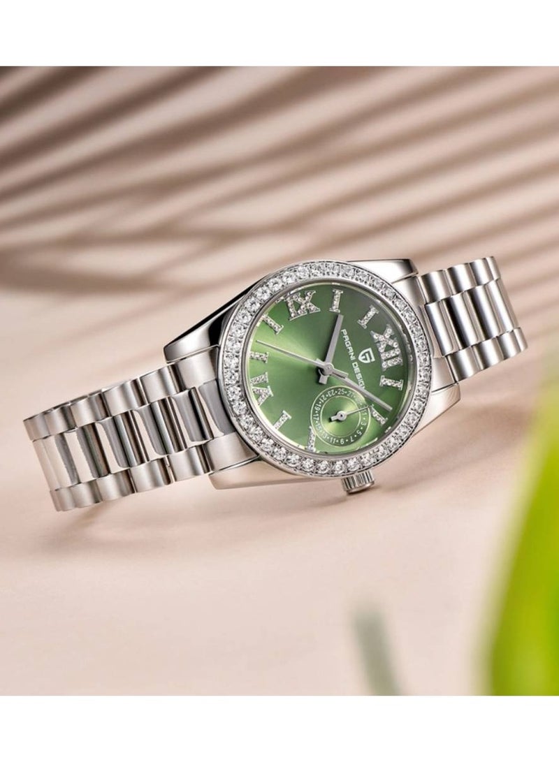 PD-1776 Women's Watches 32mm Luxury Stainless Steel Waterproof Wrist Watch for Women Diamond Bezel Sapphire Dial Glass