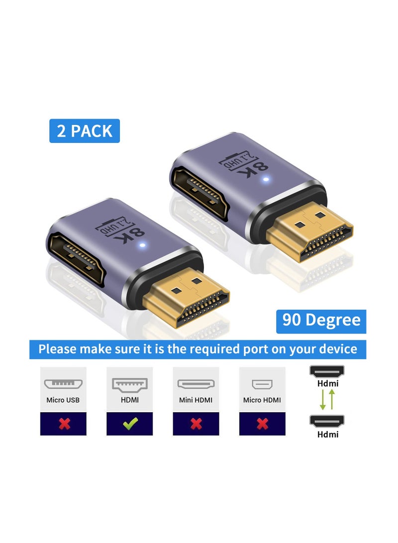 8K HDMI Adapter, HDMI 90 Degree Adapter, 2.1 Male to Female Adapter, 48Gbps UHD HDMI Extender Connector Supports High Speed Video and Audio for HDTV, Laptop, 2pcs