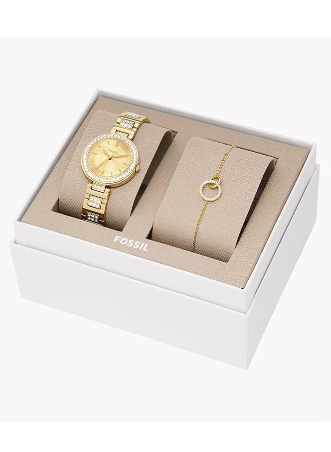 Women's Karli Three-Hand Gold-Tone Stainless Steel Watch and Bracelet Box Set - BQ3903SET