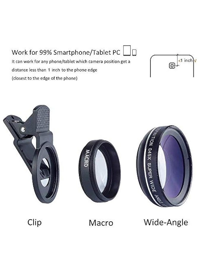 Phone Camera Lens Kit 0.45X Super Wide Angle Lens 140°+ 12.5X Macro Lens Clip-on iPhone Lens for iPhone Samsung and Most of Android Smartphone