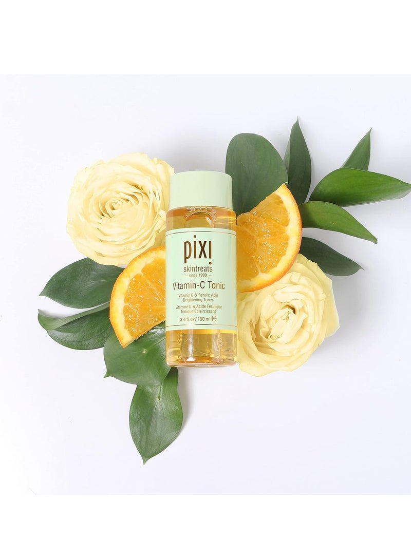 Pixi Vitamin C Toner, a brightening and soothing facial toner that enhances skin radiance with Vitamin C and Ferulic Acid. This daily toner comes in a 250ml bottle.