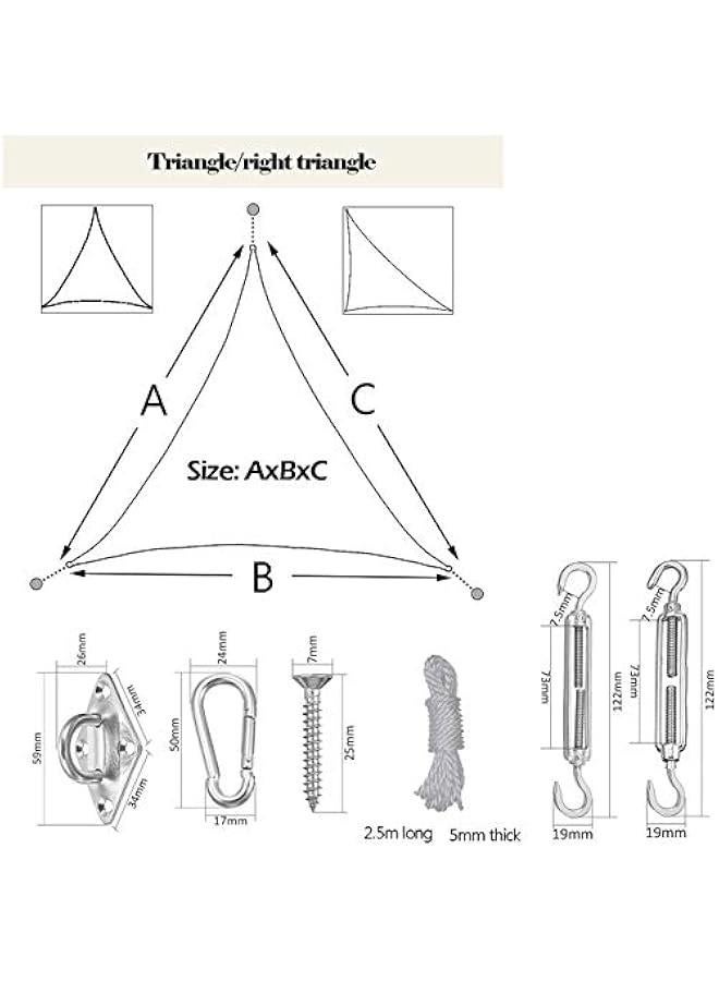 Sun Shade Sail Triangle Waterproof Sun Shade 95% UV Block Canopy for Patio Backyard Lawn Garden Outdoor Activities with Fixing Kit (2x2x2m(6.5x6.5x6.5ft),Brown)
