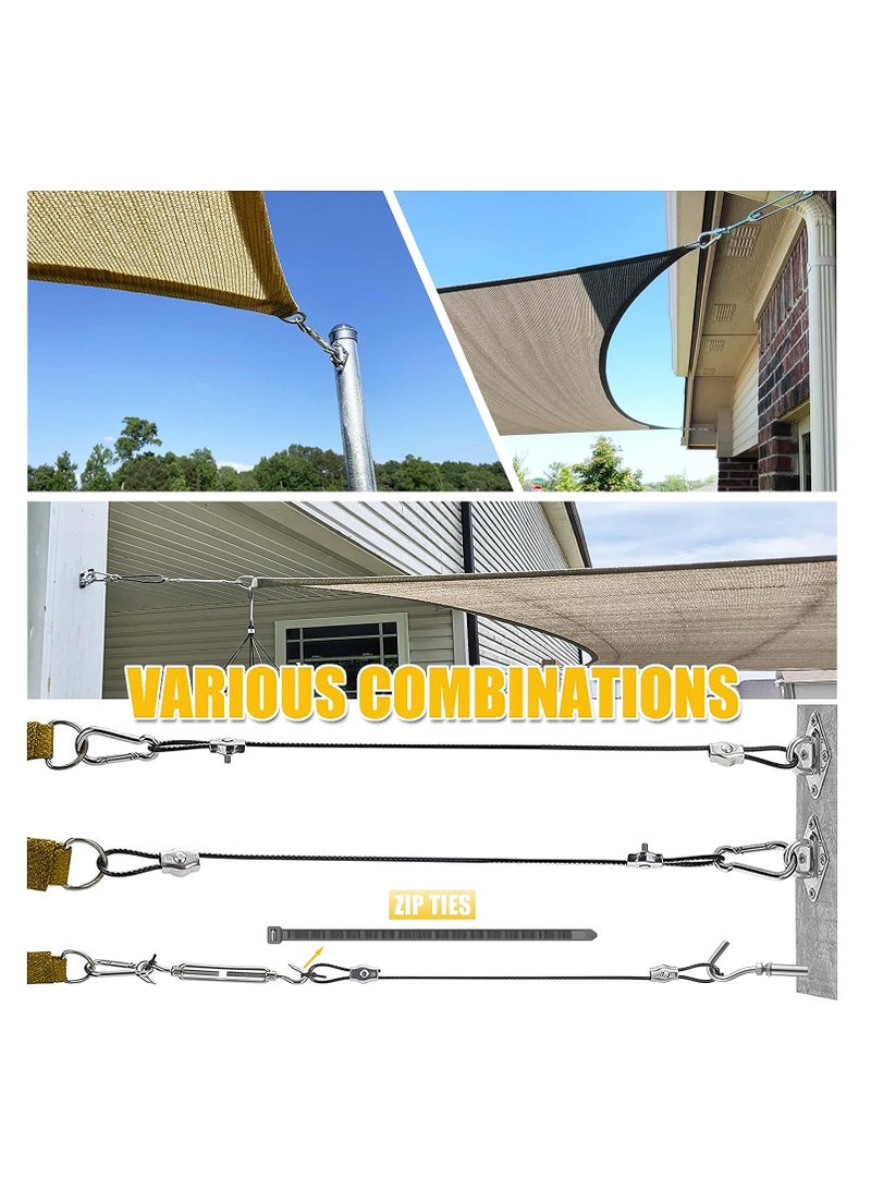 Sun Shade Sail Hardware Kit with 12FT Nylon Coated 304 Stainless Steel Wire Rope Shade Sail Installation Kit Sun Shade Sail Installation Replacement for Outdoor Patio Garden