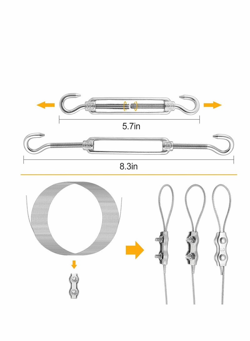 47pcs Triangle & Rectangle Shade Sail Hardware Kit 6 Inches 304 Marine Stainless Steel Sun Shade Sail Installation Hardware Kit with 50ft Wire Rope for Sun Shade Sail in Outdoor Patio Lawn Garden