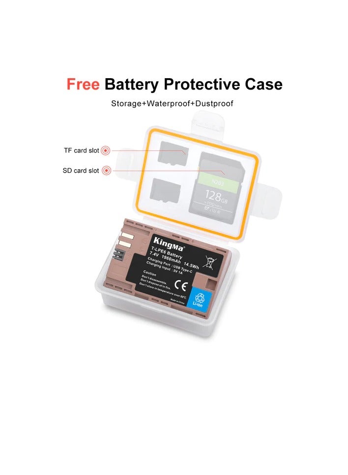 KingMa 1960mAh LP-E6 Fully Decoded Battery with Type C Charging Port for CANON EOS and more Cameras – LP-E6