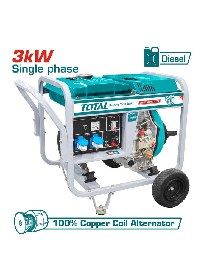 Super Total 3 kW Open Type Portable Diesel Generator - Ideal Power for Camping, Outdoor Activities, and Home Use with wheels, 100% Copper coil alternator