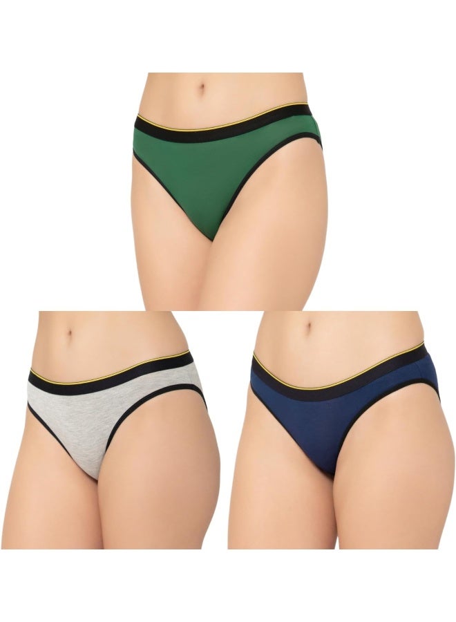 Bummer Women's Solid Micro Modal Bikinis Panties | Soft & Breathable Underwear | Combo Pack of 3