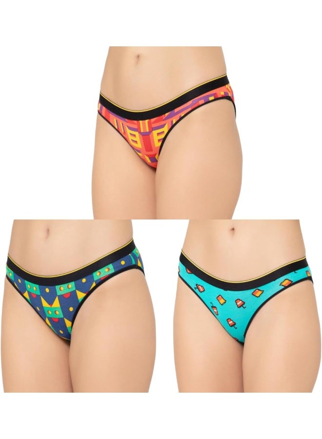 Bummer Women's Printed Micro Modal Bikinis Panties | Soft & Breathable Underwear |Combo Pack of 3