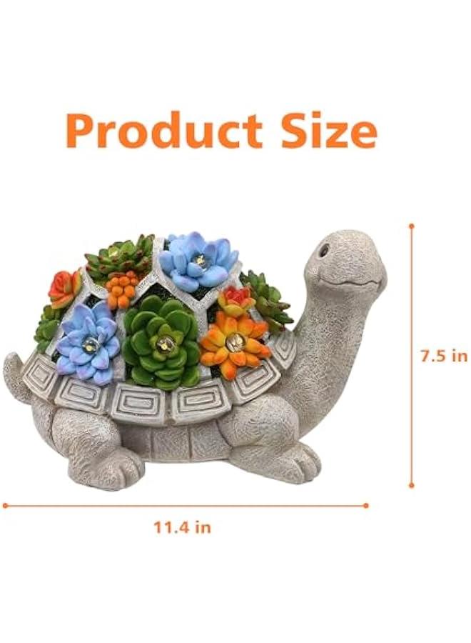 Solar Garden Outdoor Statues Turtle,Statue with Succulent & LED Lights Garden Tortoise Statue Solar Powered Turtle Figurine for Patio Balcony Yard Lawn Decoration Ornament