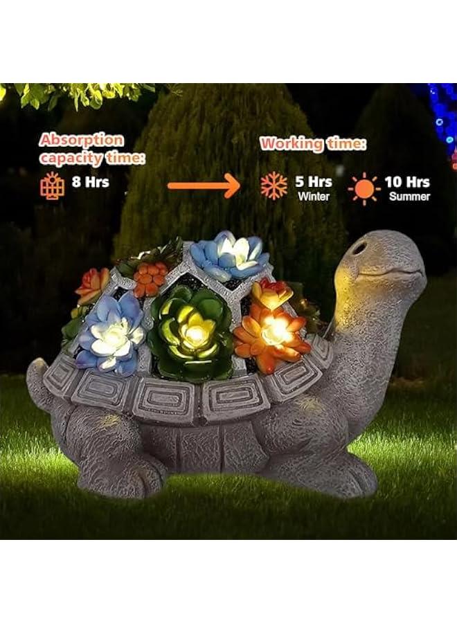 Solar Garden Outdoor Statues Turtle,Statue with Succulent & LED Lights Garden Tortoise Statue Solar Powered Turtle Figurine for Patio Balcony Yard Lawn Decoration Ornament