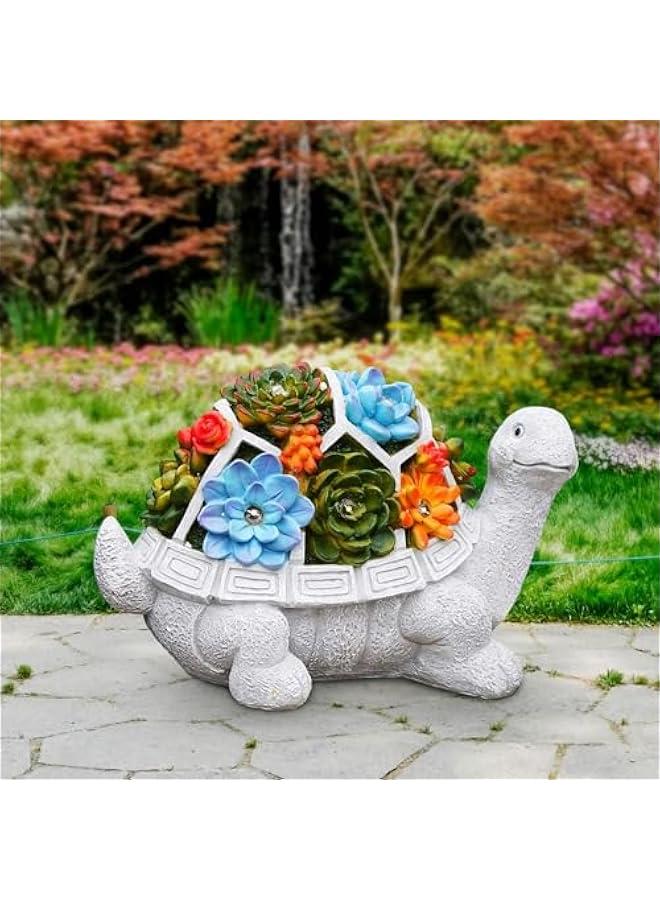 Solar Garden Outdoor Statues Turtle,Statue with Succulent & LED Lights Garden Tortoise Statue Solar Powered Turtle Figurine for Patio Balcony Yard Lawn Decoration Ornament