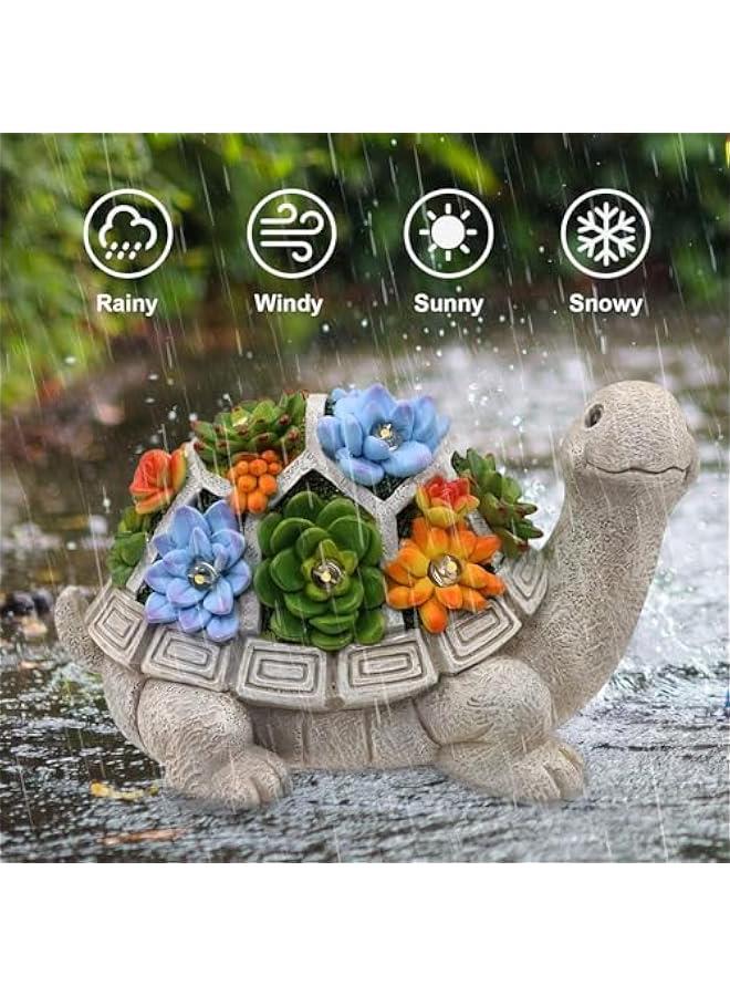 Solar Garden Outdoor Statues Turtle,Statue with Succulent & LED Lights Garden Tortoise Statue Solar Powered Turtle Figurine for Patio Balcony Yard Lawn Decoration Ornament