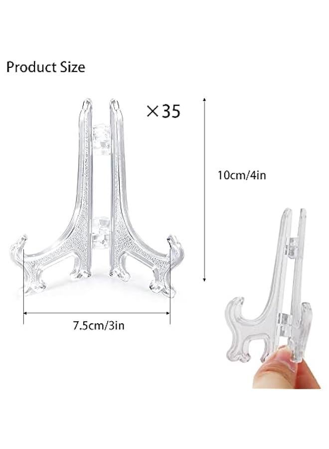 35 Pieces 4-inch Clear Plastic Easels or Stand, Clear Easel Plate Holder Display Stand for Home Decoration, Clear Plate Holders for Display Picture Artwork (4 inches)