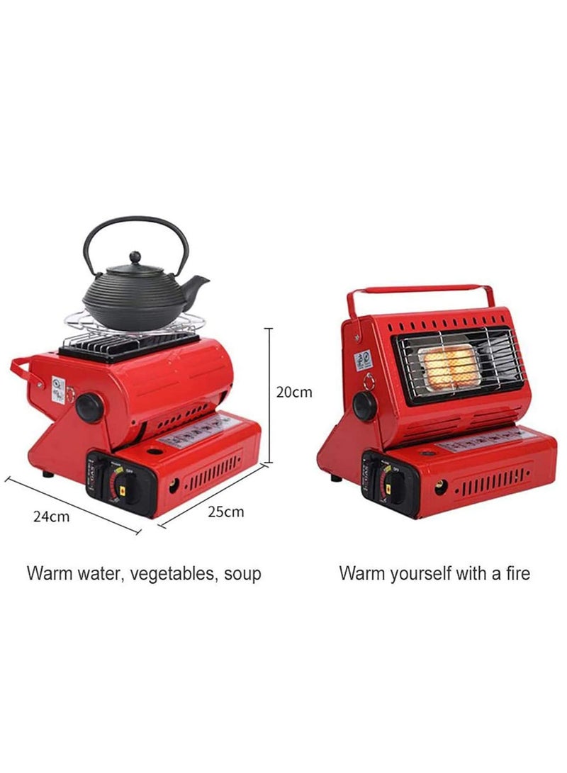 Butane Camping Stove with Tent Heater (Red) | Portable Gas Heater 2 in 1 Fuel Butane Heater | with Convenient Handle for Camping, Hiking, Fishing, Picnics