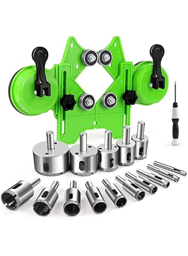 Diamond Hole Saw Kit 17PCS Tile Drill Bits Sets with Double Suction Cups Hole Saw Guide Jig Fixture from 4 mm-83 mm Hollow Drill Hole Saw Set for Ceramic, Glass, Tile, Porcelain, Marble, Granite