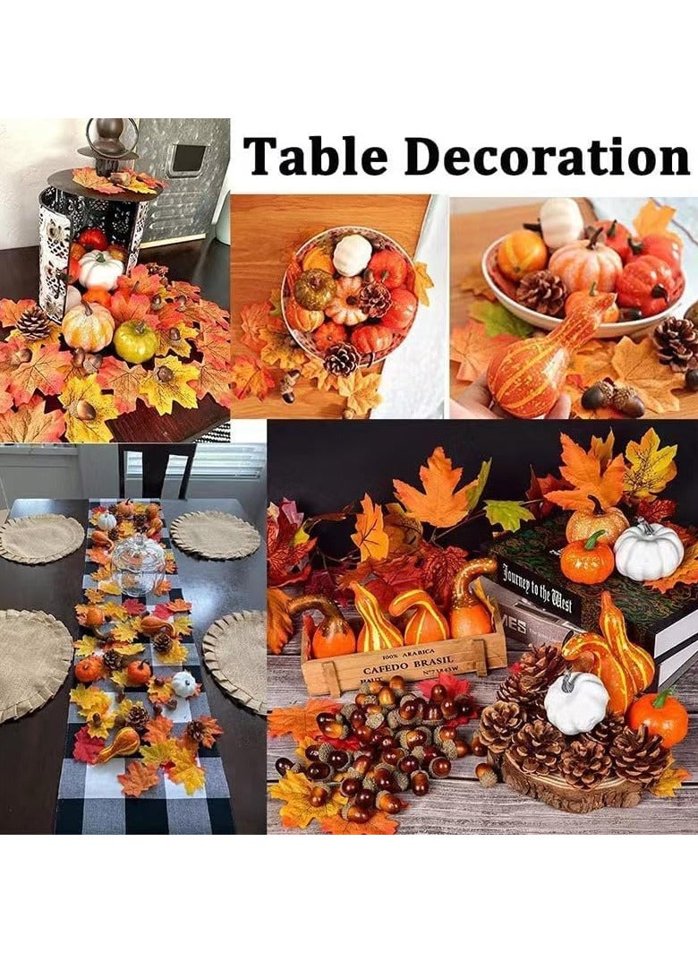 Artificial Pumpkins Gourds Home Decoration Set 50PCS Pumpkins Decoration Harvest Decoration 30 Fake Maple Leaves 10 Fake Acorns 2 Fake Pinecones 8 Fake Pumpkin (50pcs)