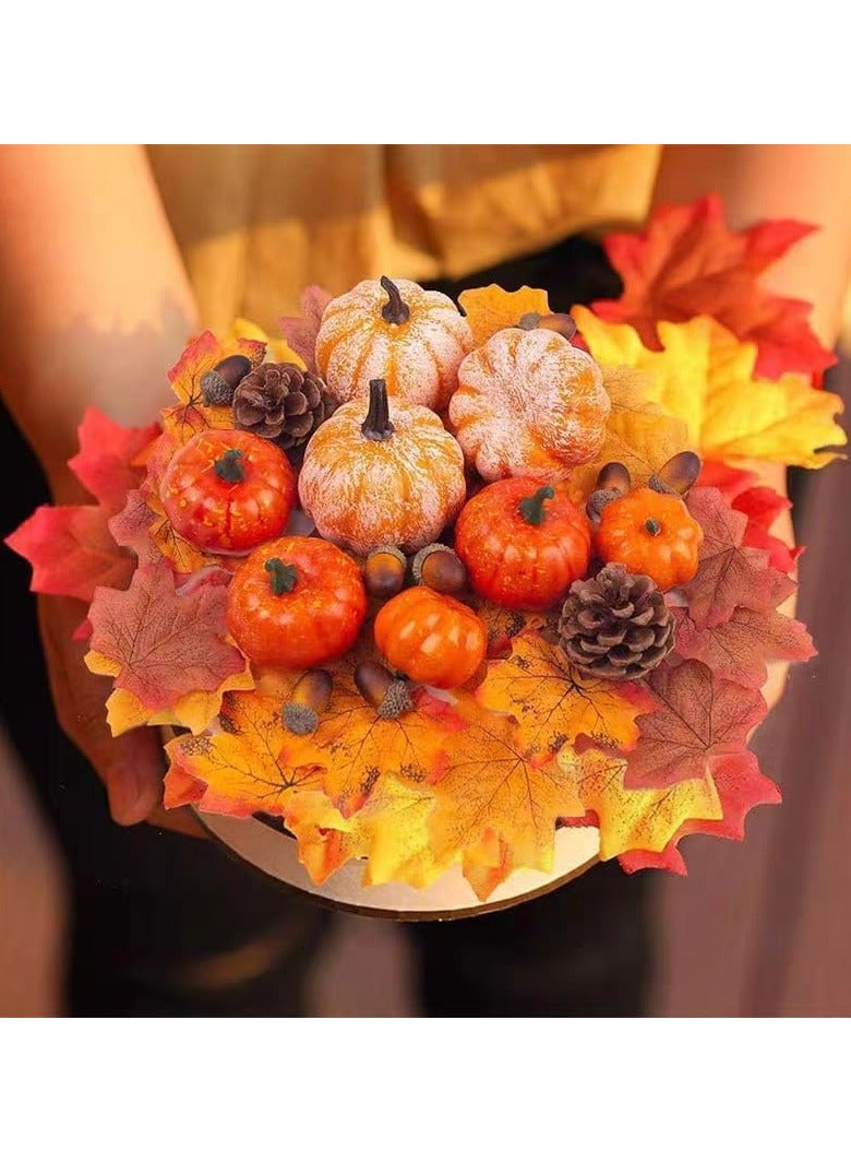 Artificial Pumpkins Gourds Home Decoration Set 50PCS Pumpkins Decoration Harvest Decoration 30 Fake Maple Leaves 10 Fake Acorns 2 Fake Pinecones 8 Fake Pumpkin (50pcs)