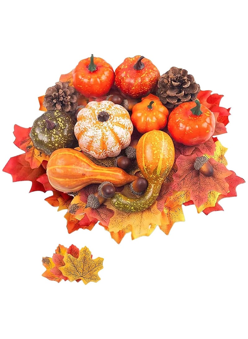 Artificial Pumpkins Gourds Home Decoration Set 50PCS Pumpkins Decoration Harvest Decoration 30 Fake Maple Leaves 10 Fake Acorns 2 Fake Pinecones 8 Fake Pumpkin (50pcs)