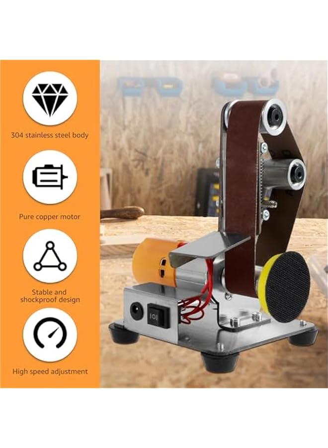 Mini Belt Sander, 7 Adjustable Speed Electric Belt Grinder, 120-1000 Grit Electric Bench Grinder, Low Noise Electric Knife Sharpener, Grinding and Polishing Machine for Wood Metal (40Pcs)
