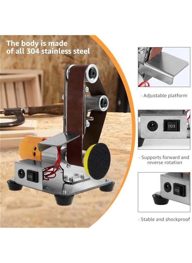 Mini Belt Sander, 7 Adjustable Speed Electric Belt Grinder, 120-1000 Grit Electric Bench Grinder, Low Noise Electric Knife Sharpener, Grinding and Polishing Machine for Wood Metal (40Pcs)