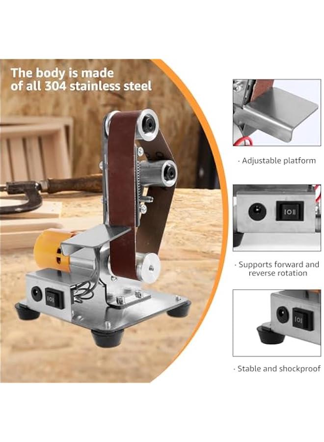 Mini Belt Sander, 7 Adjustable Speed Electric Belt Grinder, 120-1000 Grit Electric Bench Grinder, Low Noise Electric Knife Sharpener, Grinding and Polishing Machine for Wood Metal (17Pcs)