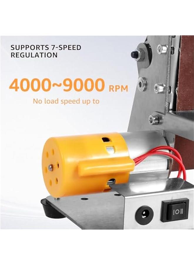 Mini Belt Sander, 7 Adjustable Speed Electric Belt Grinder, 120-1000 Grit Electric Bench Grinder, Low Noise Electric Knife Sharpener, Grinding and Polishing Machine for Wood Metal (17Pcs)