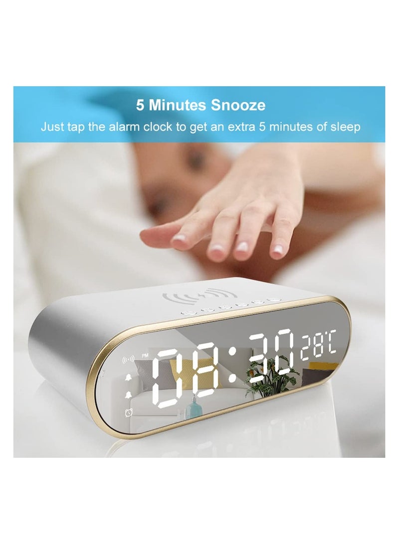 LED Digital Alarm Clock, Digital Clock with Modern Design, Digital Alarm Clock with Fast Wireless Charger, Thermometer and Time, for Bedroom, Meeting, Travel, Homework and More (Black)
