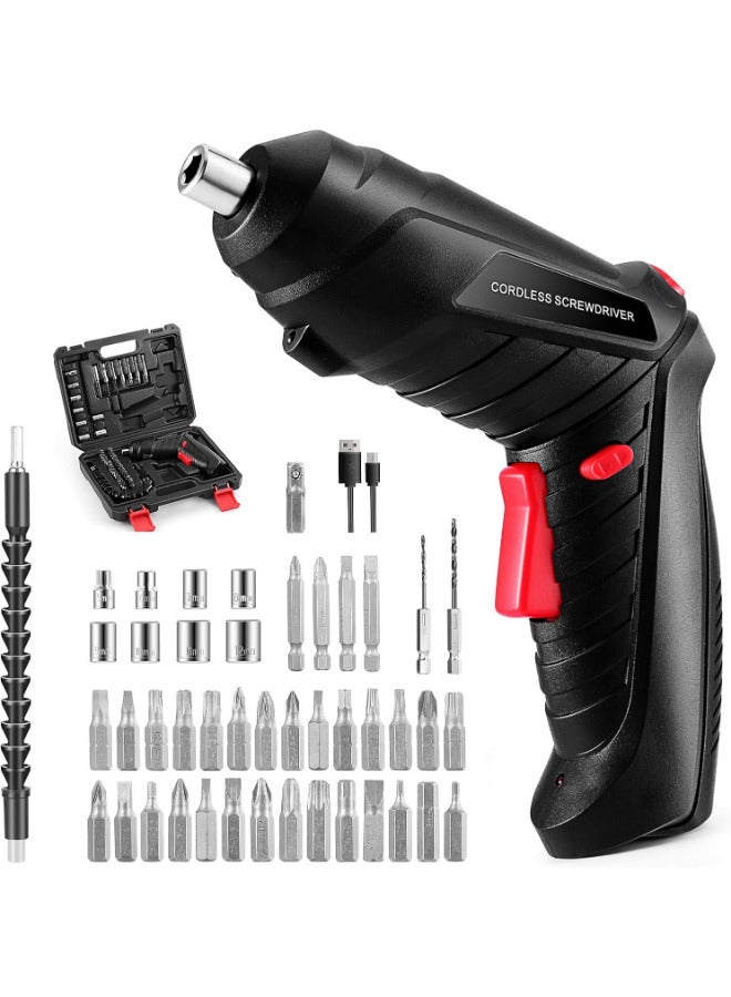 Electric Screwdriver, ss shovan 47 in 1 Rechargeable and Rotatable 3.5N·m Max Torque Cordless Electric Screwdriver Set with Built-in LED, 3.6V, 1300mAh (Black)