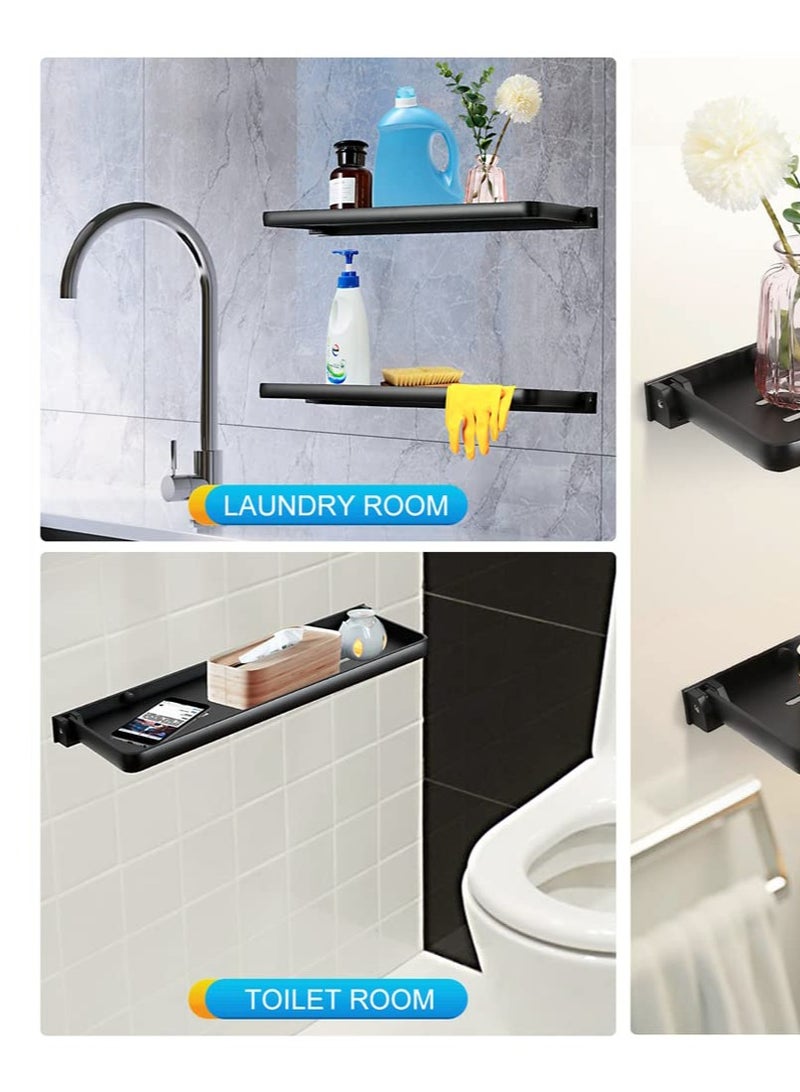 Bathroom Shower Shelf 2 Pack Folding Metal Shelf for Bathroom Wall Mounted 90° Fold Up and Waterproof Toilet Phone Holder Shelf for Bathroom Kitchen Toilet