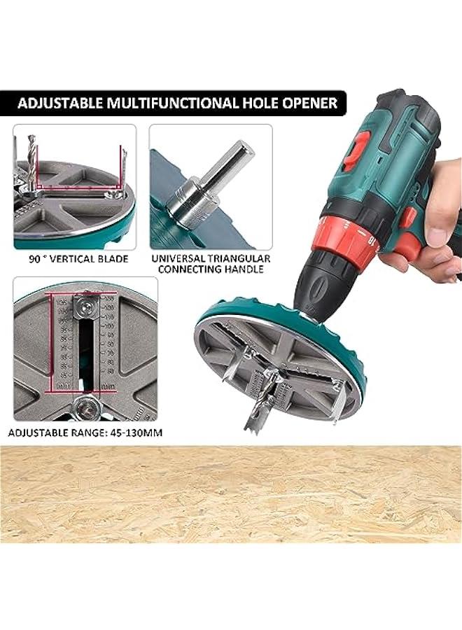 Adjustable Round Hole Saw Tool, Diameter 45-130mm Adjustable Punching Saw, Adjustable Punch Saw Tool for Drilling, Round Hole Opener Tool for Wood Plywood Plastic (with 6 Blades)