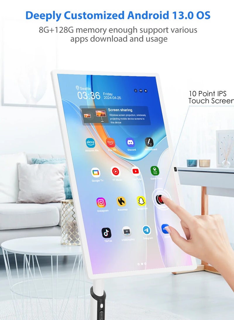 Smart Screen 24 inch Display with Android | 10 Point Multi Touch & Long Battery Life All in One  Touch Screen for Office, Conference, and Home Use | Built in Android & Camera Portable Long Battery