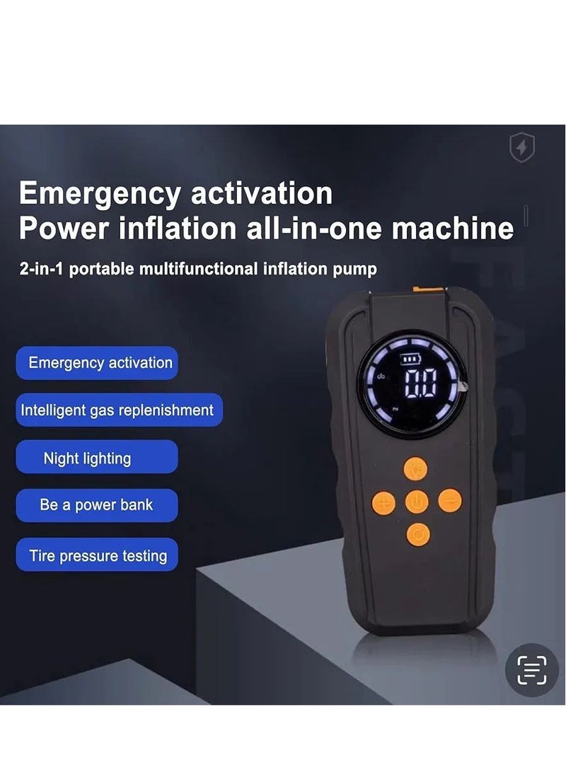 Inflatable Car Pump Jump Starter LED Full Screen Display Jump Starter Power Supply Lightweight Fast Inflatable Jump Starter Battery for Cars Motorcycles Bicycles and E Bikes