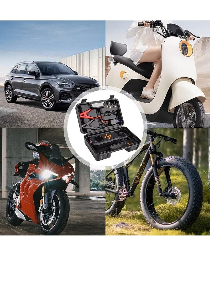 Inflatable Car Pump Jump Starter LED Full Screen Display Jump Starter Power Supply Lightweight Fast Inflatable Jump Starter Battery for Cars Motorcycles Bicycles and E Bikes