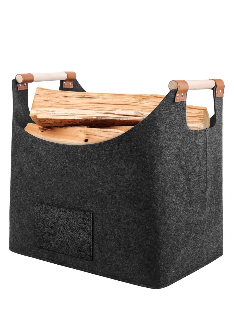 Extra Thick Felt Firewood Basket with XL Reinforced Handle for Wood, Newspaper, and Shopping