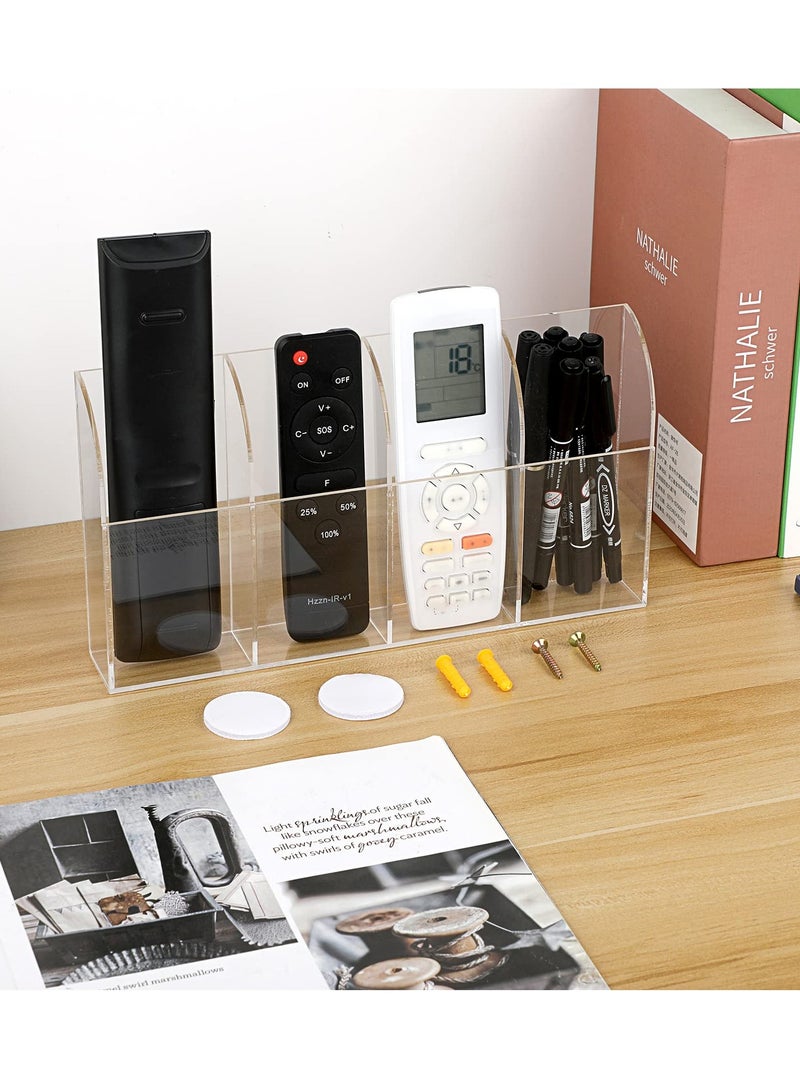 Acrylic Wall Mount Remote and Phone Holder with Three Compartments for Bedroom Kitchen and Bathroom Storage