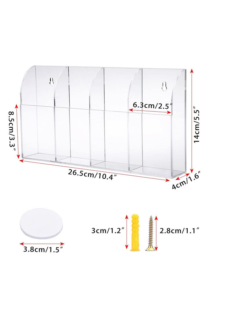 Acrylic Wall Mount Remote and Phone Holder with Three Compartments for Bedroom Kitchen and Bathroom Storage