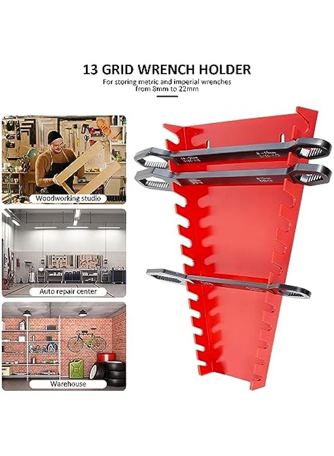 52 Slot Wrench Organizer, Metal Wrench Holder, Wrench Rack Tool Trays, Wrench Organizer Tray, Wrench Storage Organizer, Wrench Racks Tool Organizer for Storing 8mm-22mm Metric and SAE Wrenches