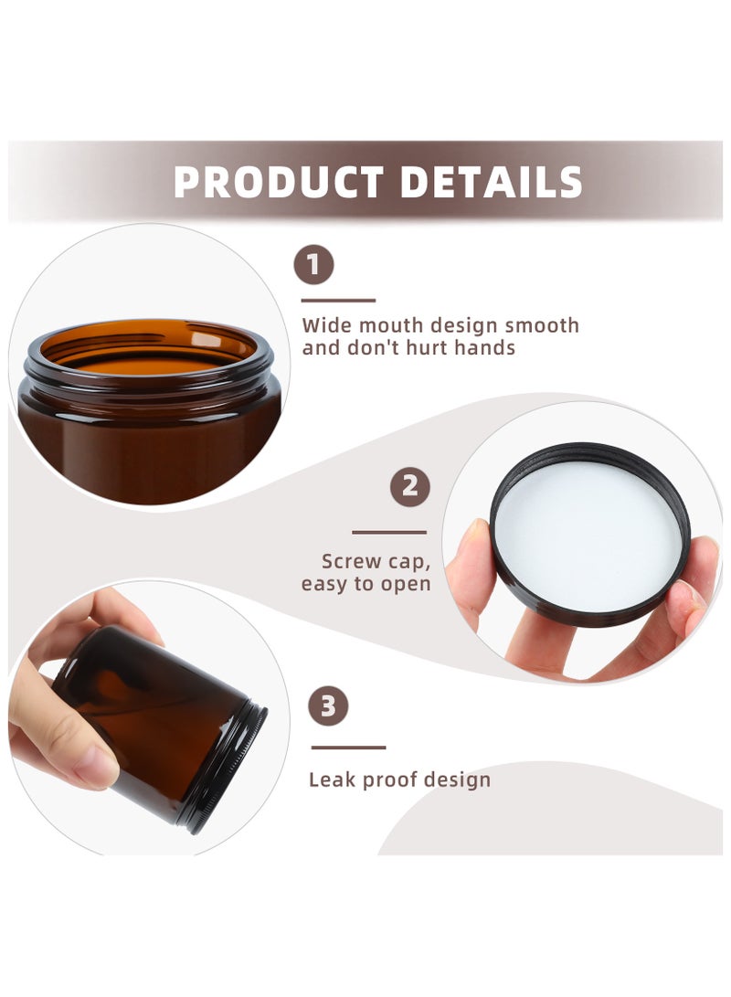 12 Pack, 8 OZ Brown Thick Glass Jars with Lids, Brown Candle Jars with 12 Metal & 12 Plastic Lids - Empty Round Food Storage Containers, Canning Jar For Spice, Powder