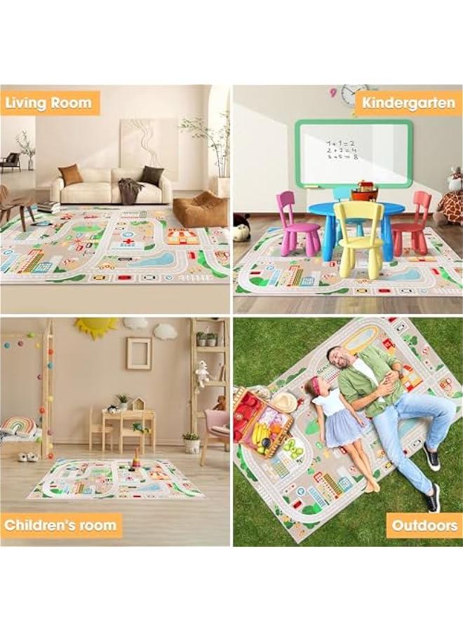 Kid Rug Carpet Playmat for Toy Cars and Train，Play Area Rug with Rubber Backing，Fun Throw Rug，Ideal Gift for Children Baby Bedroom Play Room(120×160cm/47×63in)