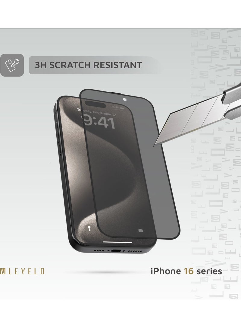 iPhone 16 Pro Max Screen Protector 2.5D Silk Print Privacy Glass with Silicone Edge / Super Smooth & Responsive / Scratch Resistant Glass / Impact Resistance Protector - Black