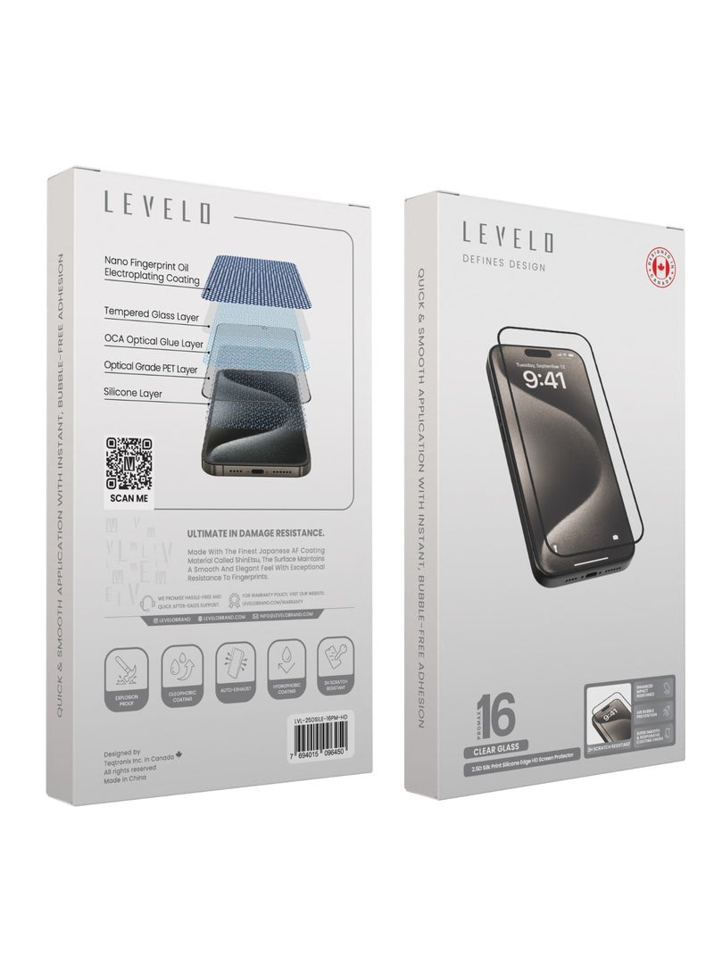 iPhone 16 Pro Max Screen Protector 2.5D Silk Print HD Glass with Silicone Edge / Super Smooth & Responsive / Scratch Resistant Glass / Impact Resistance Protector - Clear