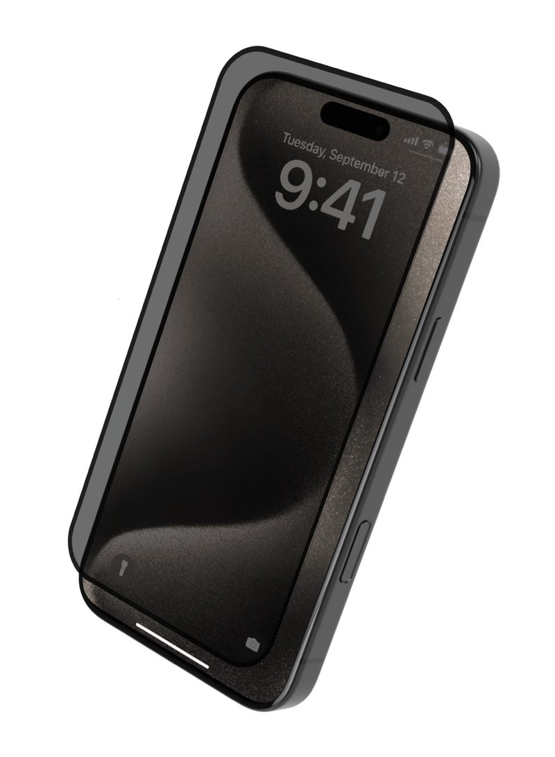 iPhone 16 Screen Protector 2.5D Silk Print Privacy Glass with Silicone Edge / Super Smooth & Responsive / Scratch Resistant Glass / Impact Resistance Protector - Black