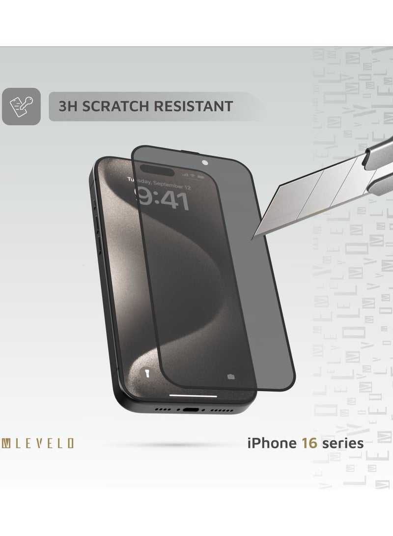 iPhone 16 Plus Screen Protector 2.5D Silk Print Privacy Glass with Silicone Edge / Super Smooth & Responsive / Scratch Resistant Glass / Impact Resistance Protector - Black